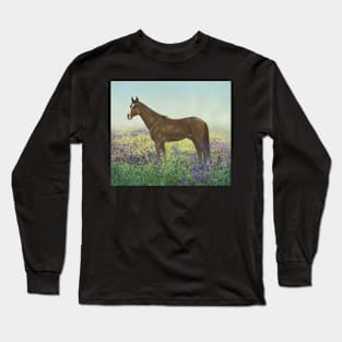 Horse in Bluebell Field Long Sleeve T-Shirt